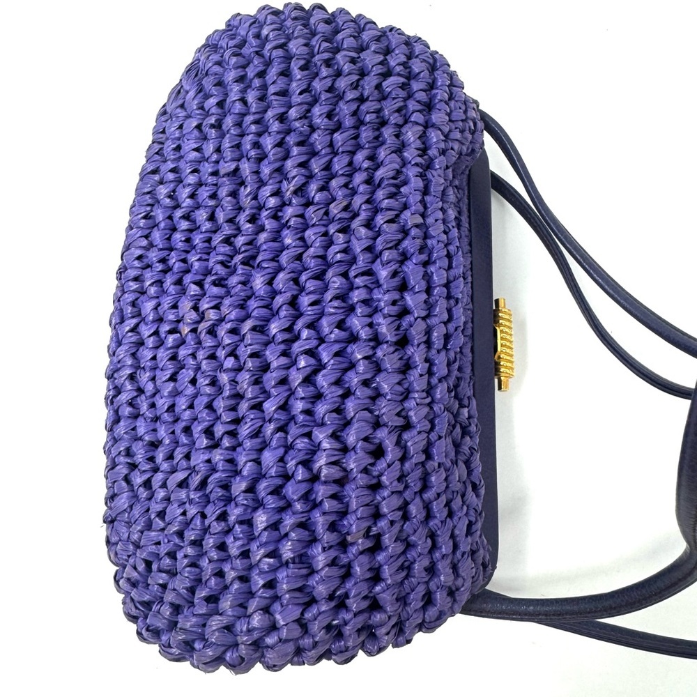 Morris Moskowitz Vintage Purple Crochet Straw Top Handle Bag Gold Hardware - Picture 5 of 9